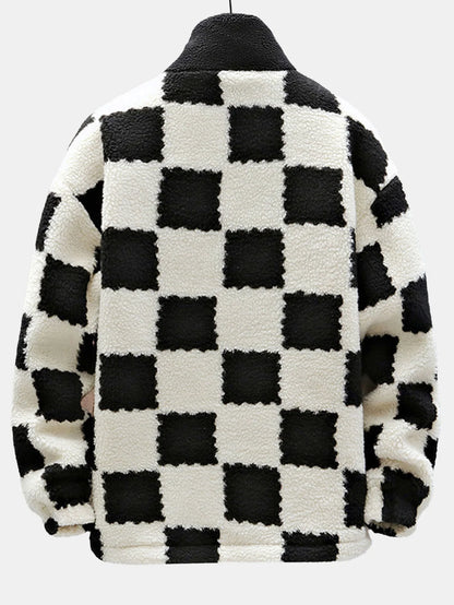 Beau Garcon | Teddy Fleece Checkerboard Stand Collar Jacket