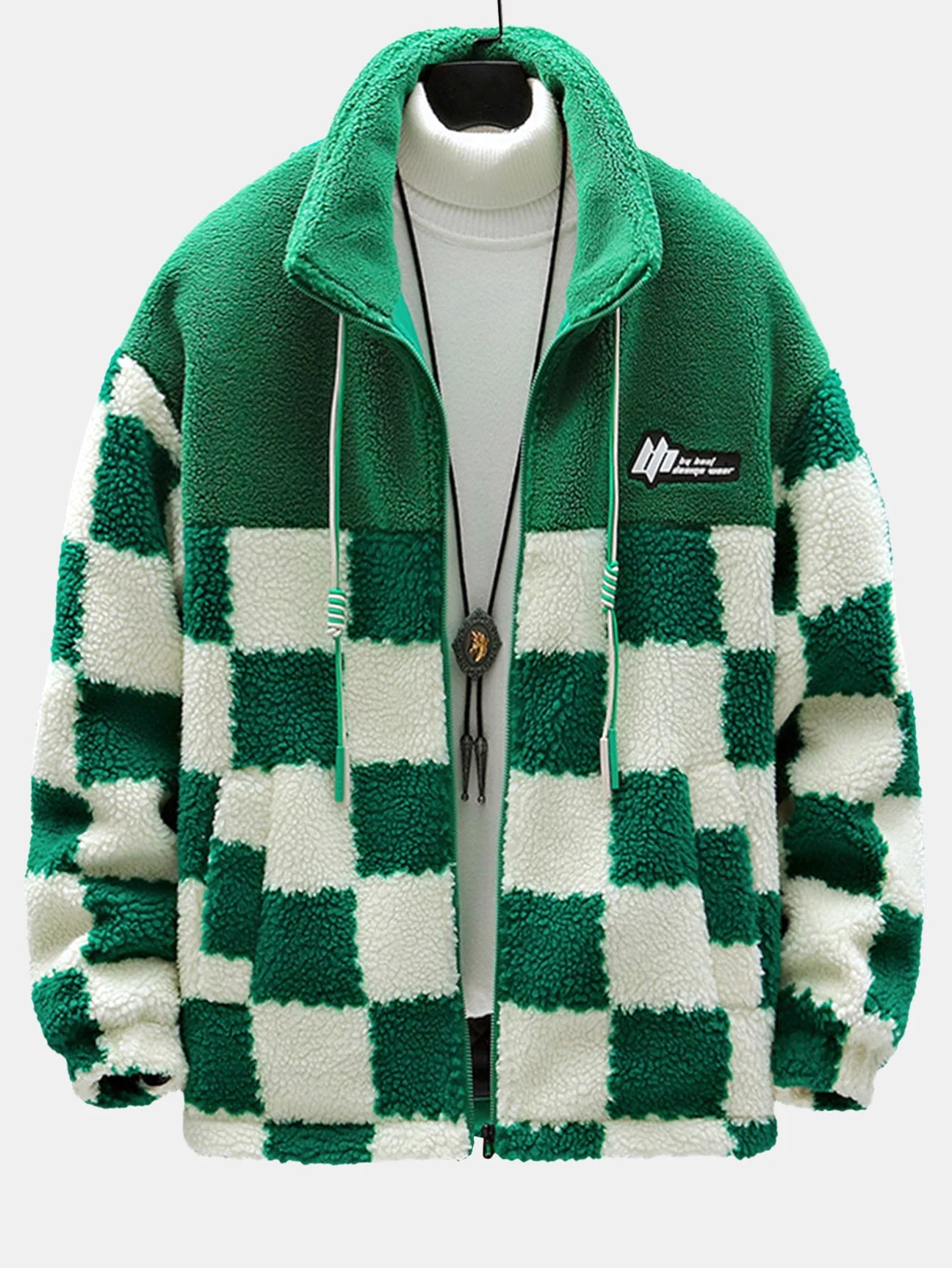Beau Garcon | Teddy Fleece Checkerboard Stand Collar Jacket