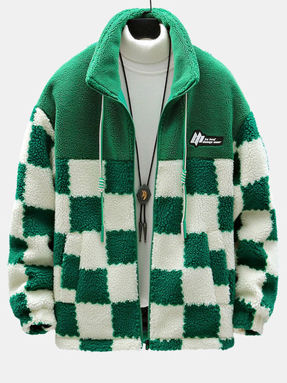 Beau Garcon | Teddy Fleece Checkerboard Stand Collar Jacket