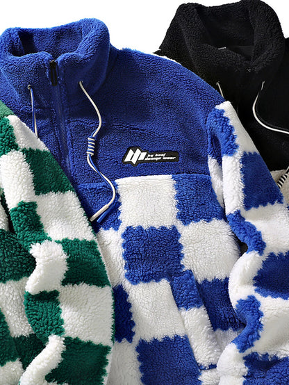 Beau Garcon | Teddy Fleece Checkerboard Stand Collar Jacket