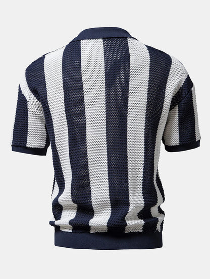 Beau Garcon | V Neck Striped Knit Polo Shirt