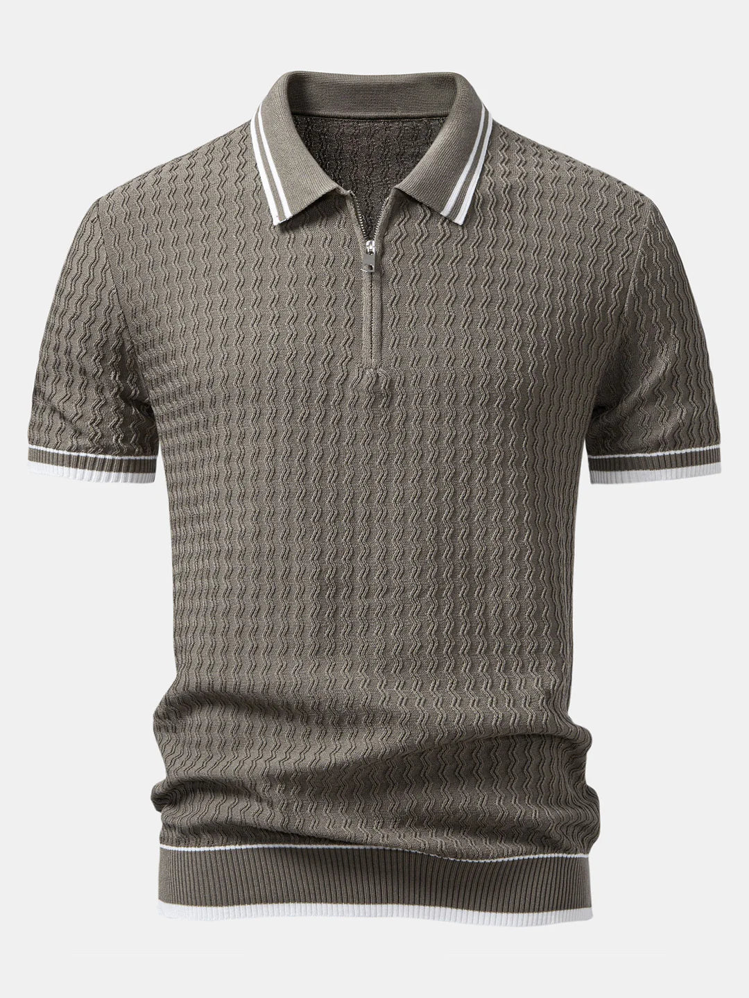 Beau Garcon | Wave Jacquard Zip Up Knitted Polo Shirt