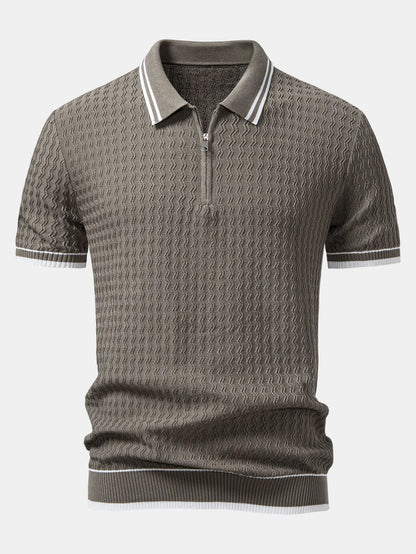 Beau Garcon | Wave Jacquard Zip Up Knitted Polo Shirt
