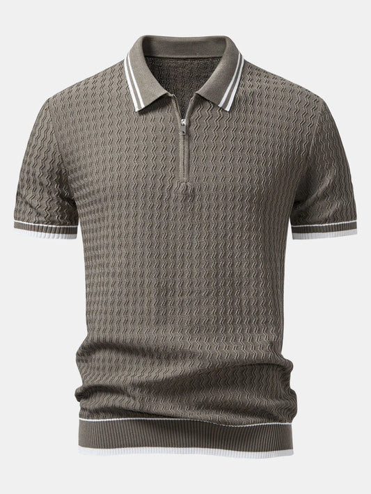 Beau Garcon | Wave Jacquard Zip Up Knitted Polo Shirt