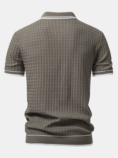 Beau Garcon | Wave Jacquard Zip Up Knitted Polo Shirt