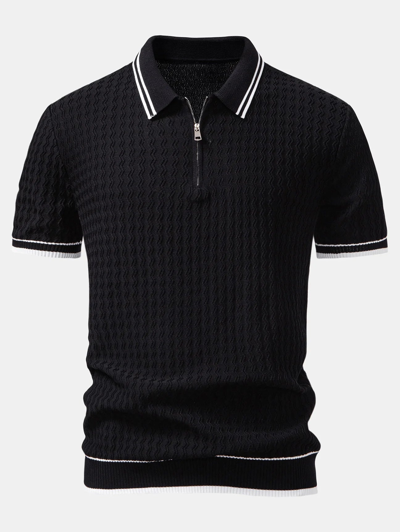 Beau Garcon | Wave Jacquard Zip Up Knitted Polo Shirt