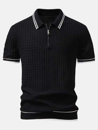 Beau Garcon | Wave Jacquard Zip Up Knitted Polo Shirt