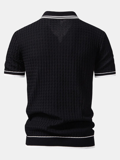 Beau Garcon | Wave Jacquard Zip Up Knitted Polo Shirt
