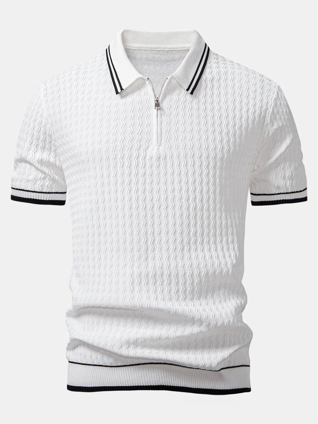 Beau Garcon | Wave Jacquard Zip Up Knitted Polo Shirt