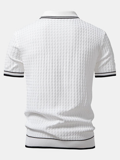 Beau Garcon | Wave Jacquard Zip Up Knitted Polo Shirt
