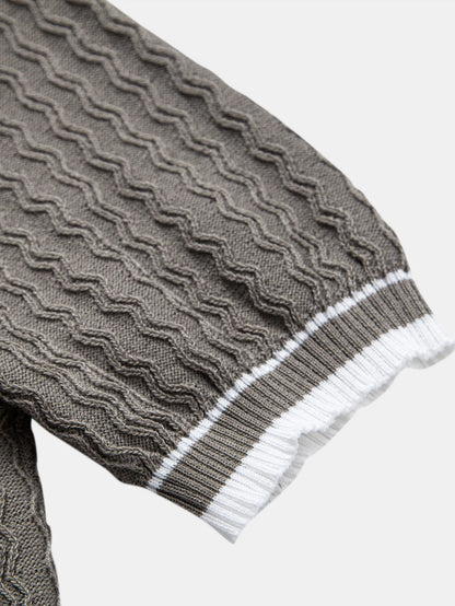Beau Garcon | Wave Jacquard Zip Up Knitted Polo Shirt