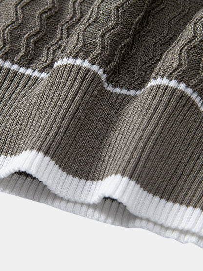 Beau Garcon | Wave Jacquard Zip Up Knitted Polo Shirt