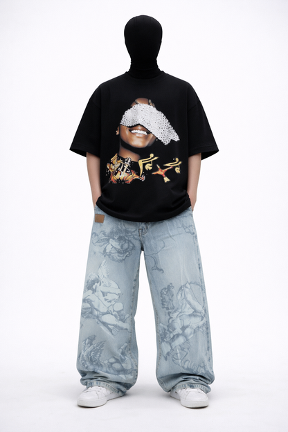 Beau Garcon | Graffiti Print Casual Straight Trousers